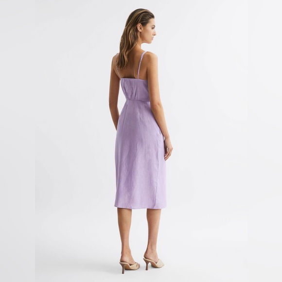 Reiss Esme Linen Side Tie Midi Dress in Lilac - Picture 8 of 16